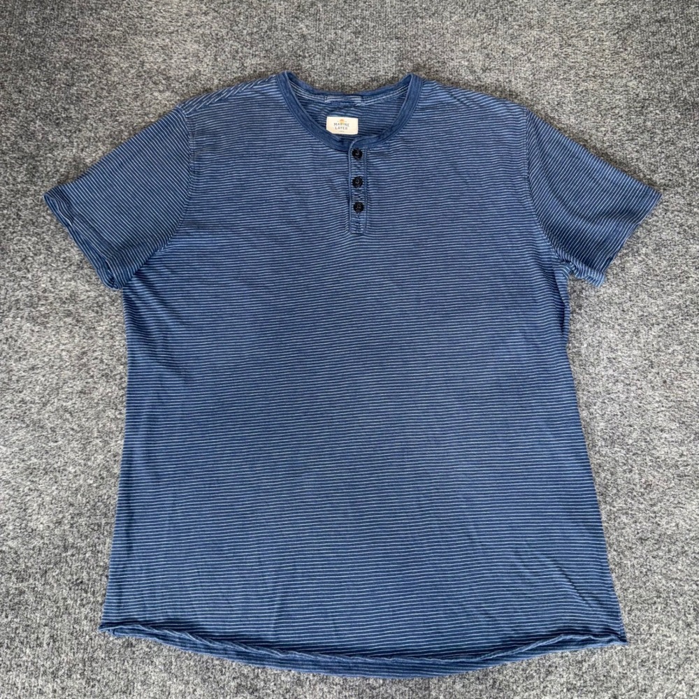 Marine Layer Mens Large Blue Striped Short Sleeve Henley Shirt Soft Pullover